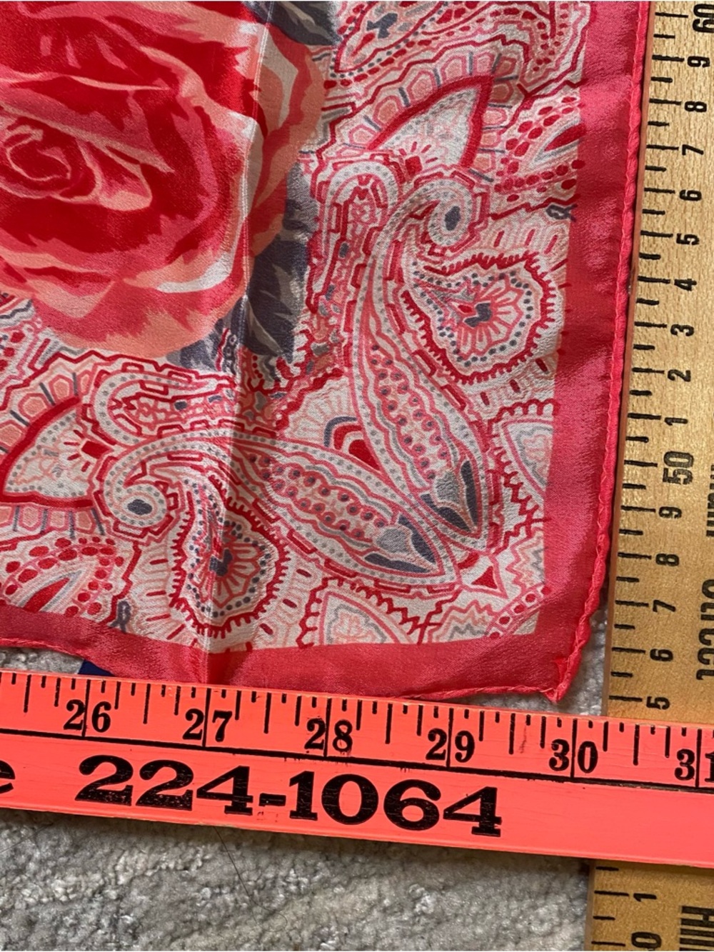 Honey 100% Silk Scarf Red Floral Paisley Large Square Japan - Picture 6 of 6